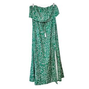 NWOT C+D+M Strapless Maxi / Midi Summer Dress Green and White Size Large